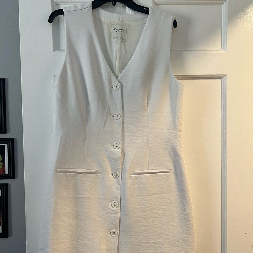 White Sleeveless Button-Down Dress Abercrombie & Fitch
